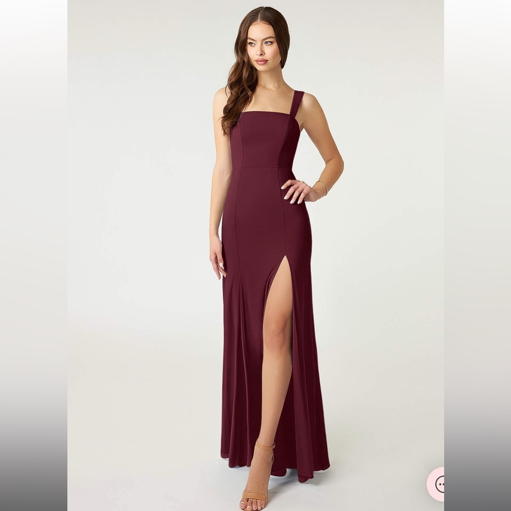 Sheath Side Slit Stretch Chiffon Floor-Length Dress Cabernet